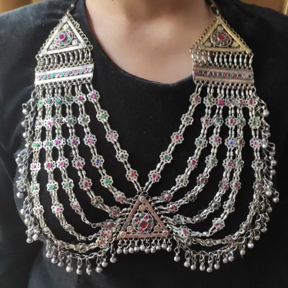 Vintage Afghan Kuchi Necklace, Afghan Bib Necklace, Kuchi Jewelry,Bib Necklace - Picture 2 of 7